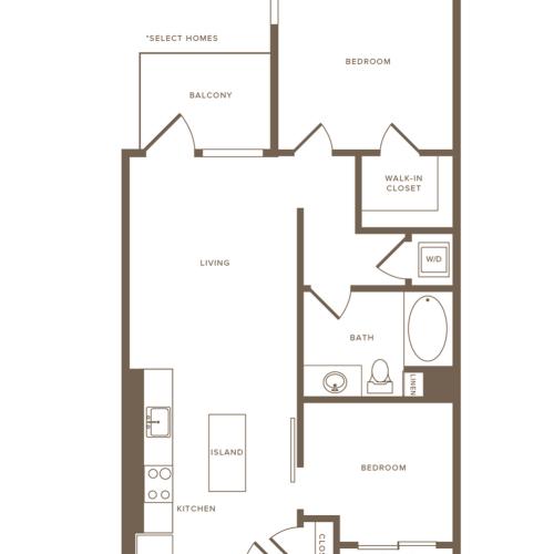 816-955 square foot two bedroom one bath floor plan image