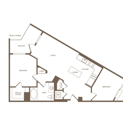 954-961 square foot two bedroom one bath floor plan image