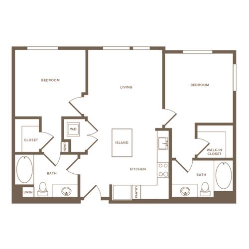 931 square foot two bedroom two bath floor plan image