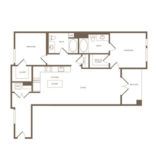 1126 square foot two bedroom two bath floor plan