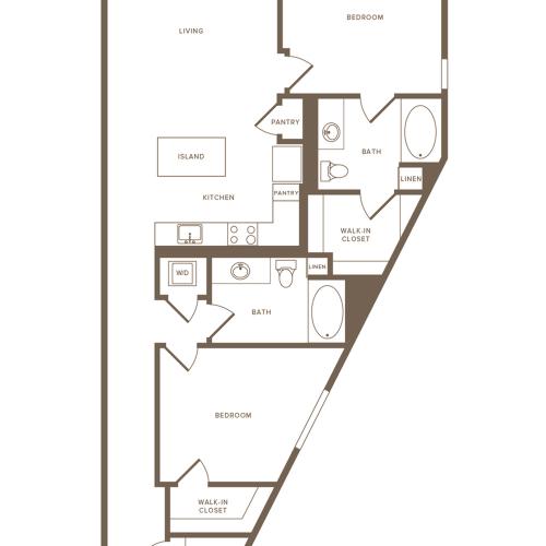 1243 square foot two bedroom two bath floor plan image