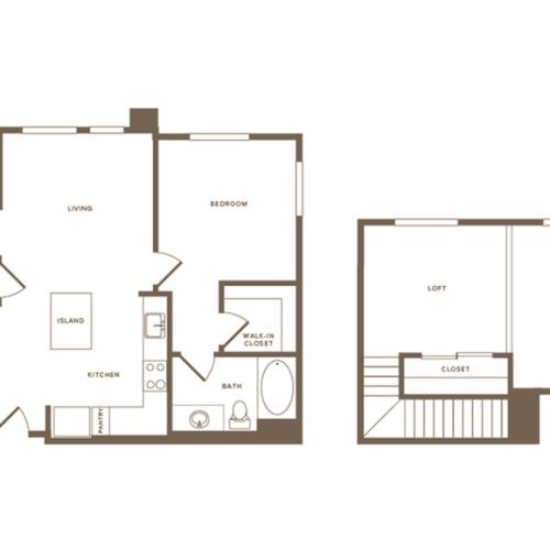 1045 square foot two bedroom two bath floor plan image