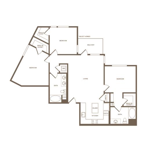 1354 square foot three bedroom two bath floor plan