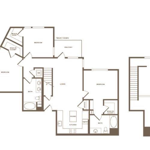 1504 square foot three bedroom two bath loft floor plan