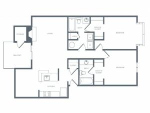 1050 square foot two bedroom two bath apartment floorplan image