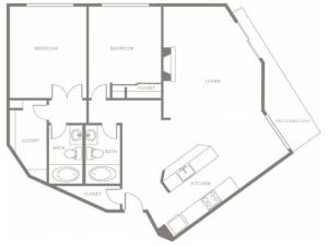 1150 square foot two bedroom two story apartment floor plan