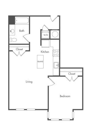 832 square foot one bedroom one bath apartment floorplan image