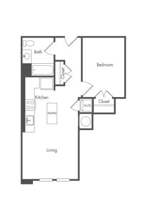 638 square foot one bedroom one bath apartment floorplan image