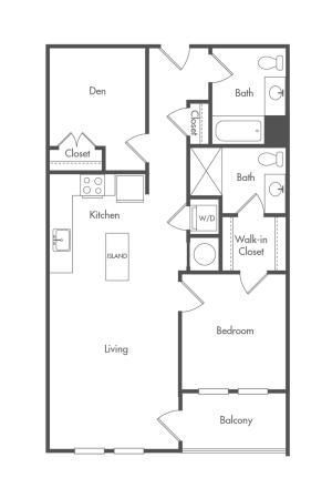 896 square foot one bedroom one bath with den apartment floorplan image