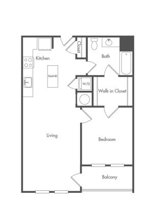 811 square foot one bedroom one bath apartment floorplan image