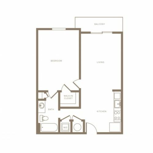 771 square foot one bedroom one bath phase II apartment floorplan image