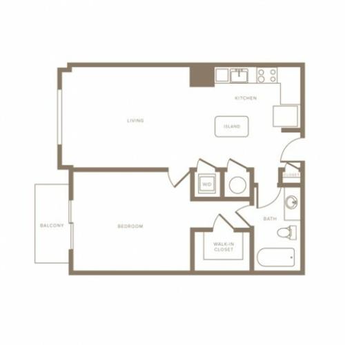 733 square foot one bedroom one bath phase II apartment floorplan image