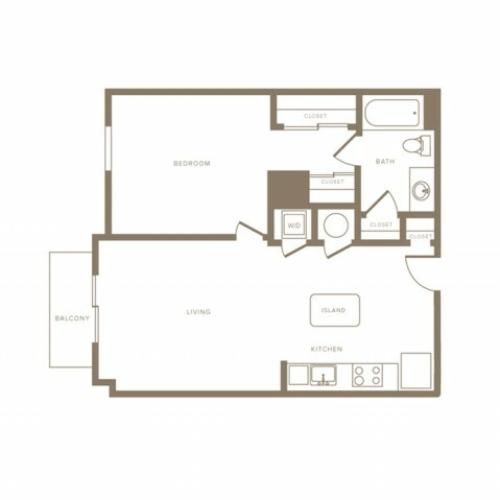 722 square foot  one bedroom one bath apartment floorplan image