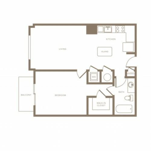733 square foot  one bedroom one bath apartment floorplan image