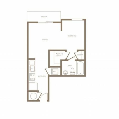 556 square foot one bedroom one bath apartment floorplan image