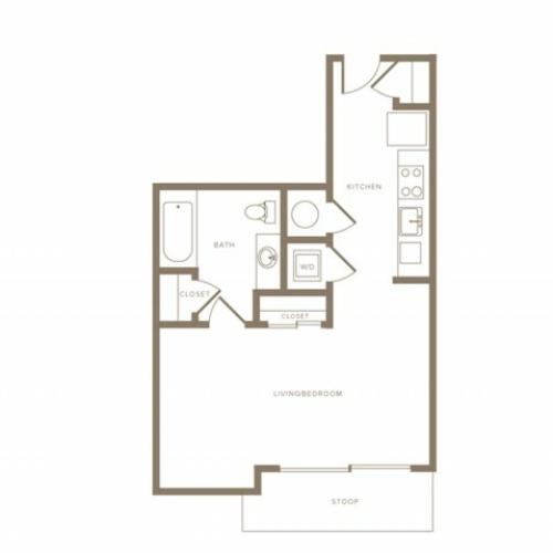 502 square foot one bedroom one bath apartment floorplan image