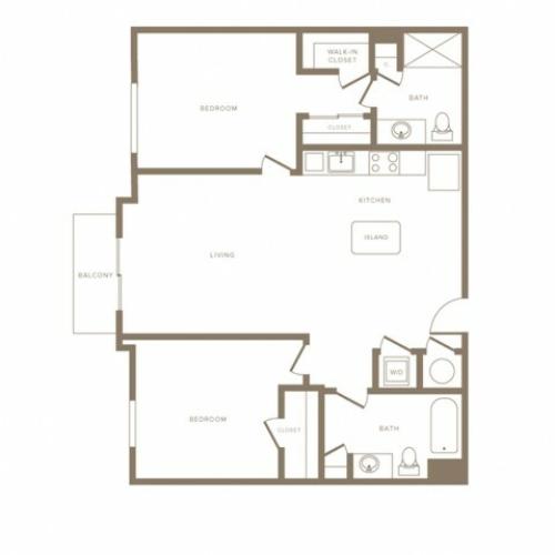 1059 square foot two bedroom two bath floorplan image
