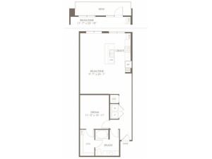945 square foot one bedroom one bath apartment floorplan image