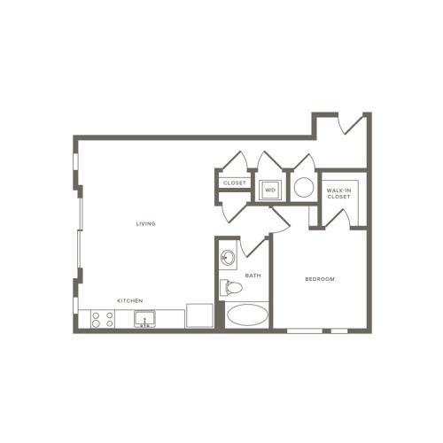 742 square foot one bedroom one bath apartment floorplan image