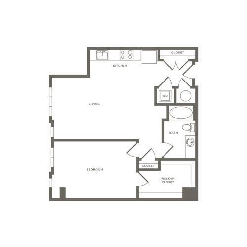 863 square foot one bedroom one bath apartment floorplan image