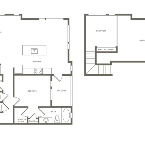 1152 square foot two bedroom two bath apartment floorplan image