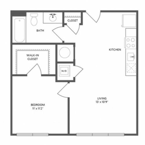 600 square foot one bedroom one bath apartment floorplan image