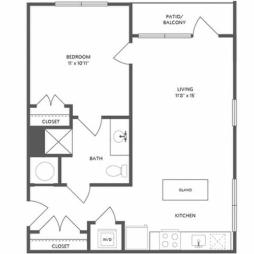636 square foot one bedroom one bath apartment floorplan image