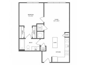673 square foot one bedroom one dual access bath apartment floorplan image