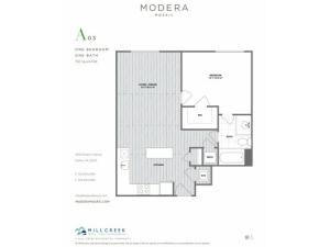 760 square foot one bedroom one bath apartment floorplan image