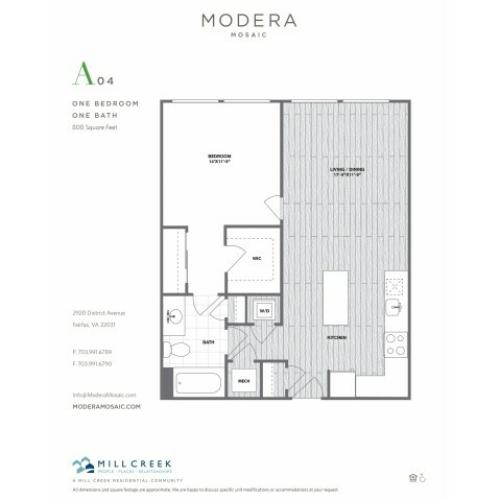 800 square foot one bedroom one bath apartment floorplan image
