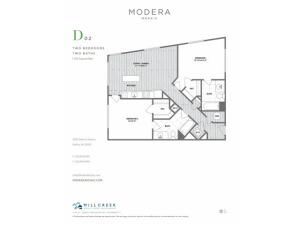 1105 square foot two bedroom two bath apartment floorplan image
