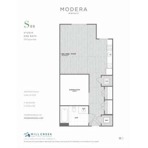 578 square foot studio one bath floor plan image