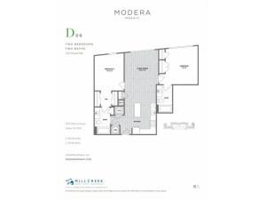 1012 square foot two bedroom two bath apartment floorplan image