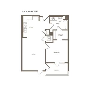 705 square foot one bedroom one bath floor plan