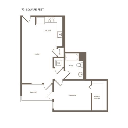 771 square foot one bedroom one bath floor plan