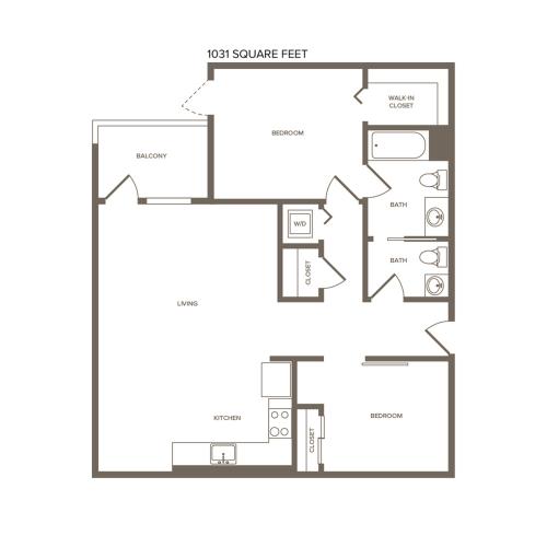 1031 square foot two bedroom one bath floor plan image