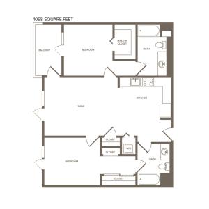 1099 square foot two bedroom two bath floor plan image