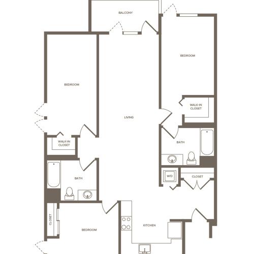 1449 square foot three bedroom two bath floor plan image
