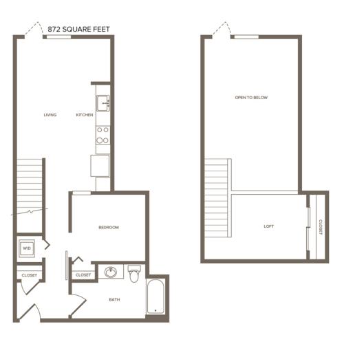 872 square foot one bedroom one bath loft floor plan image