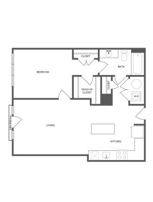 738 square foot one bedroom one bath apartment floorplan image