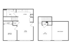 758 square foot one bedroom one bath loft apartment floorplan image