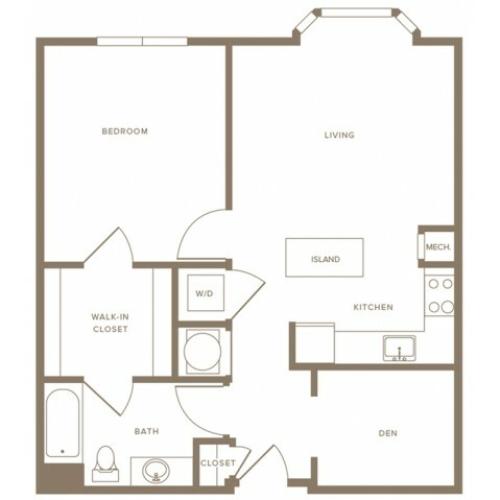 864 square foot one bedroom one bath with den apartment floorplan image