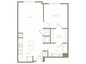 779 - 861 square foot one bedroom with walk-thru closet one bath apartment floorplan image