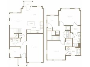 1492 to 1575 square foot two bedroom two and a half bath with den townhome floorplan image