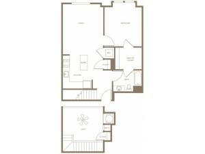 868 to 1002 square foot one bedroom one bath with bump-out bedroom window loft apartment floorplan image