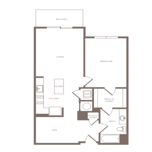 839 to 889 square foot one bedroom one bath with denapartment floorplan image
