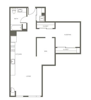 865 square foot one bedroom one bath apartment floorplan image
