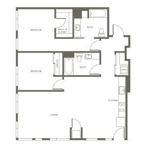 1134 square foot renovated two bedroom two bath with master walk-in closet floor plan image