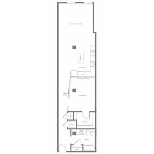 980 square foot one bedroom one bath apartment floorplan image