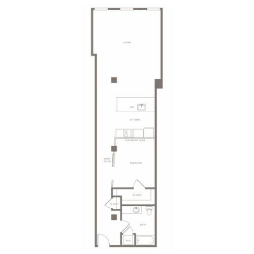 1030 square foot one bedroom one bath apartment floorplan image